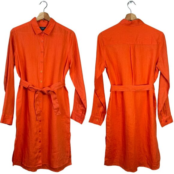 NWOT 100% Linen Button Up Shirt Dress Free Line Athens Women's Small Orange Chic - Picture 1 of 13